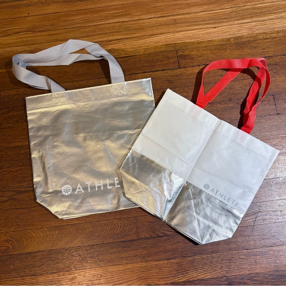 2 Athleta White and Silver Reusable Tote Bags NEW - Picture 1 of 8